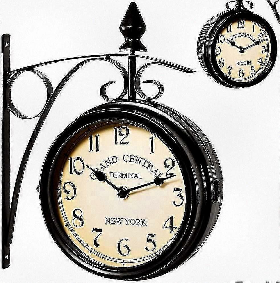 Retro Double-Sided Train Station Clock in Black with Classic Design