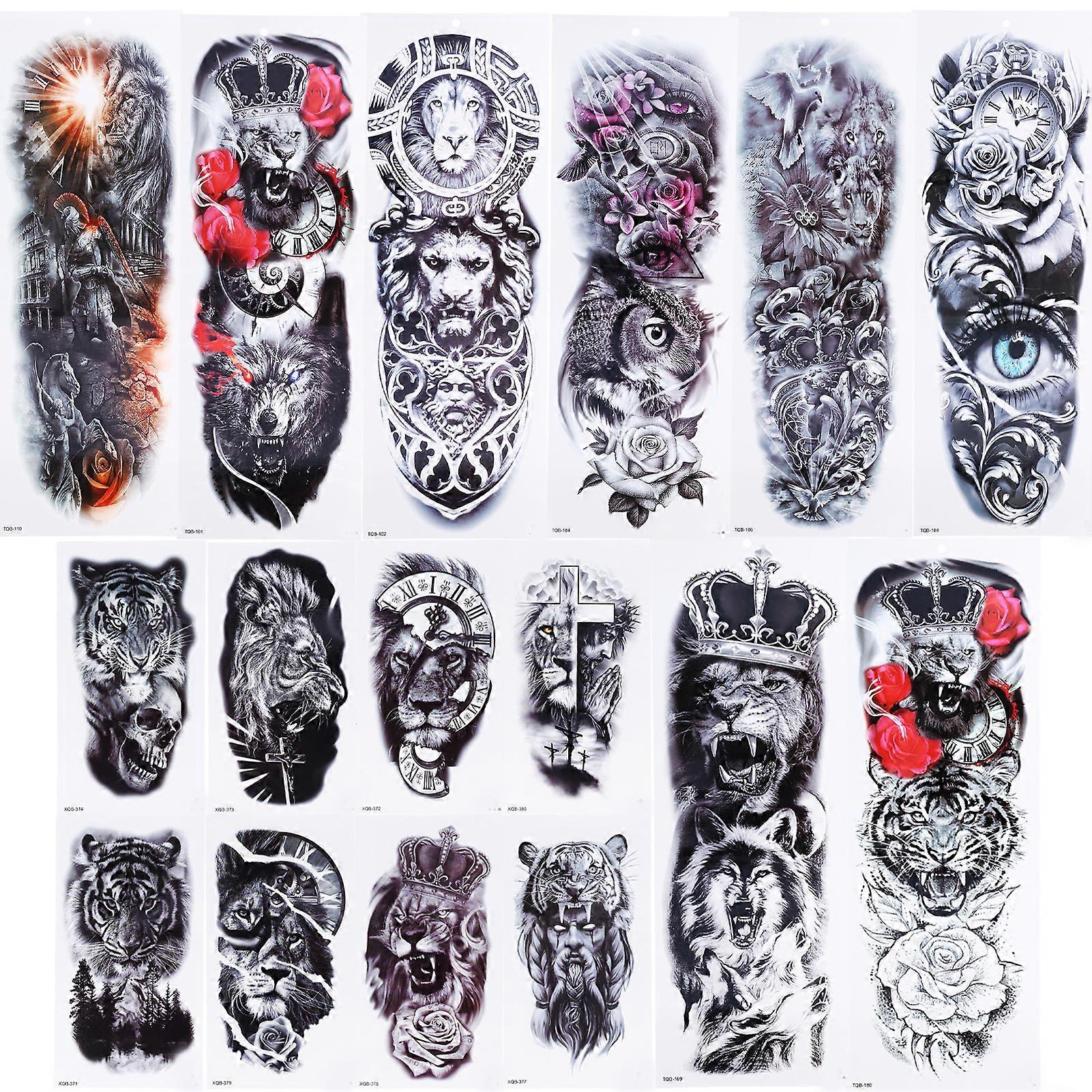 8 Sheets Full & Half Sleeve Waterproof Temporary Tattoos, 6.7x18.9in