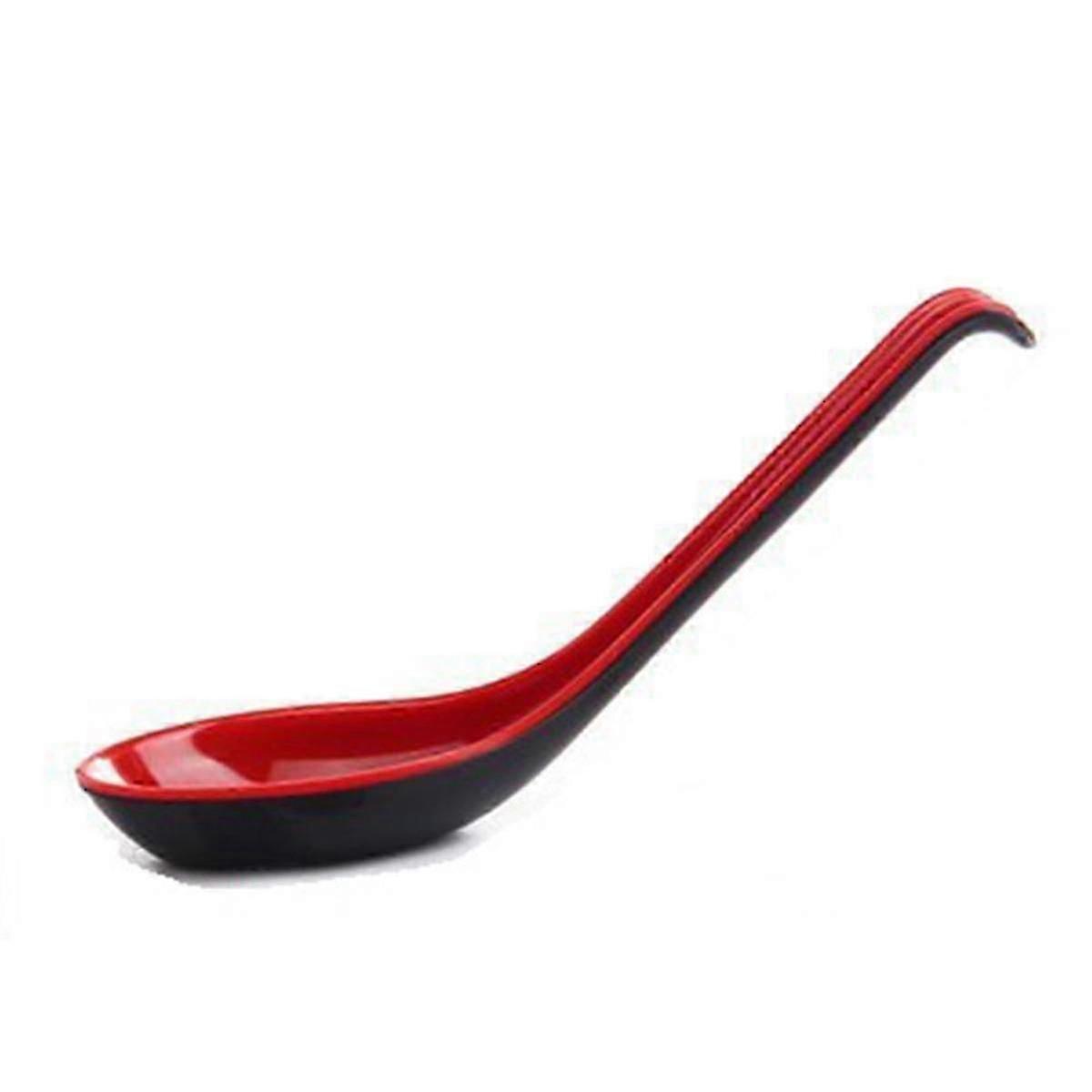 10 Pcs Red and Black Asian Soup Spoons with Hook Traditional Chinese Style Ideal for Rice Pho Ramen and Noodle Soups