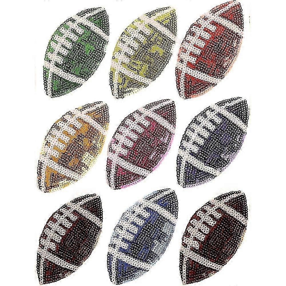 9 Pack Sequin Football Patches,Trucker Hat Patches,Iron on Rugby Fabric Patches