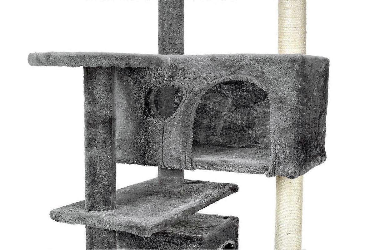 Kattträd & lekstuga - katter - grå - 131 cm hög
