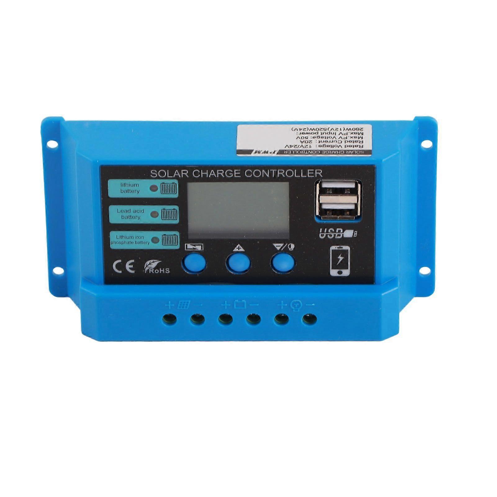 Solar Charge Controller 12V 24V Battery Solar Panel Charging Regulator for Home RV 20A