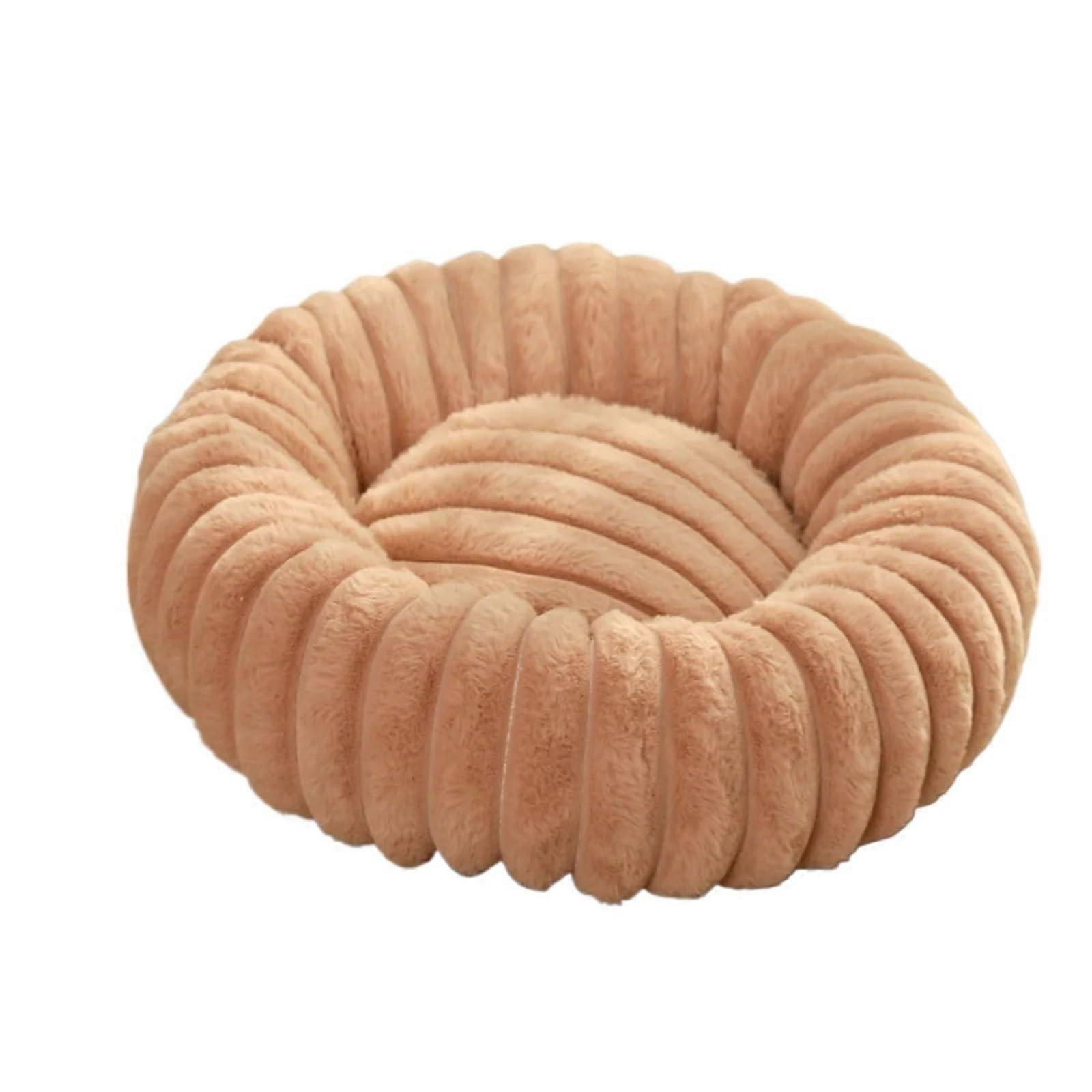 Round Pet Bed 4070cm For Dog And Cat Khaki Size S 40cm Super Soft Long Plush Winter Warm House