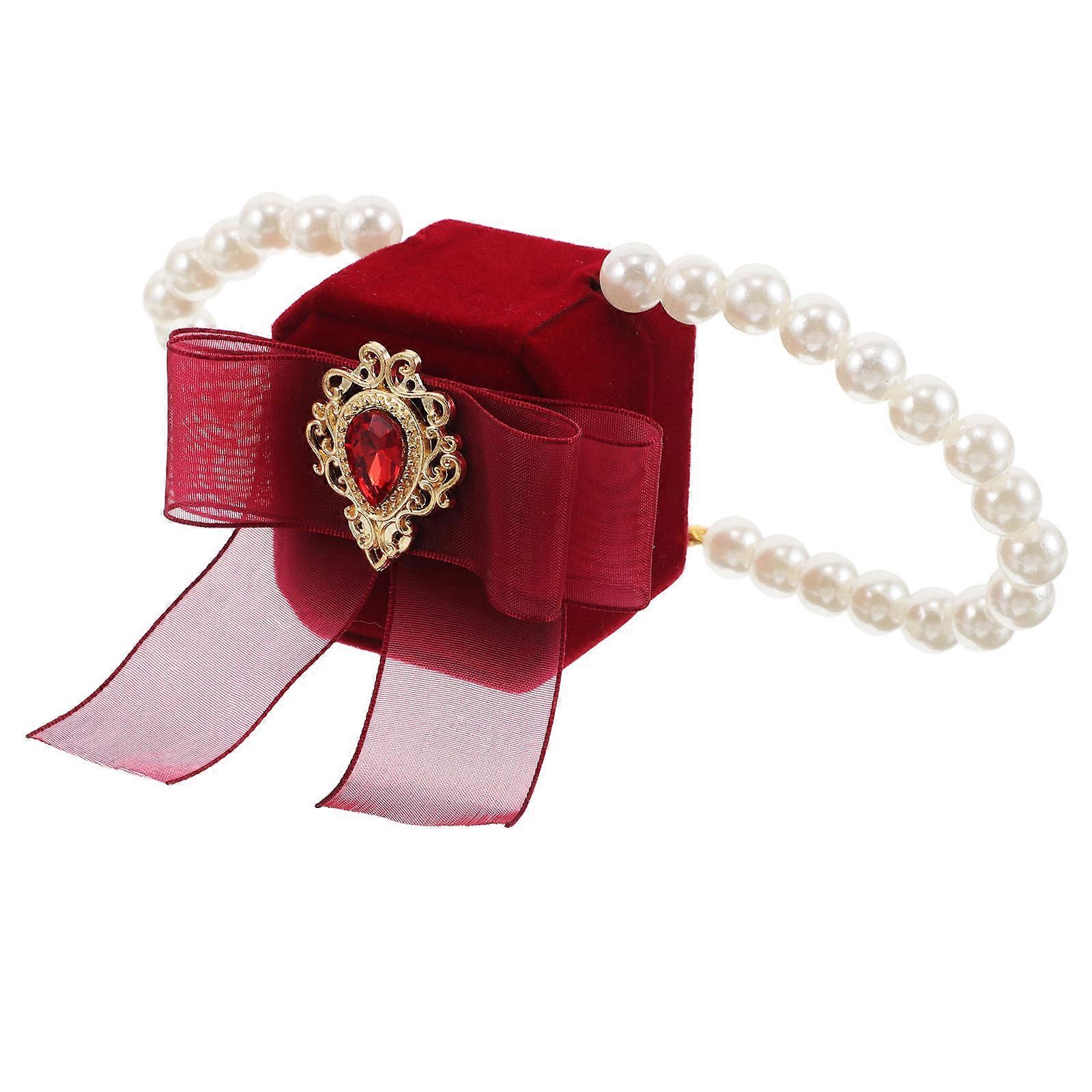 Pet Collar Ring Box Red Durable Reuse Polyester Bag Pendant for Wedding Use Accessories