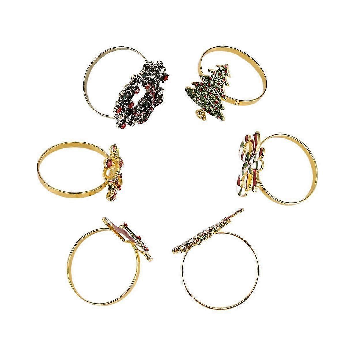 6Pcs Christmas Napkin Rings Xmas Napkin Holder Rings Wreath for Holiday Dinner Table Decoration