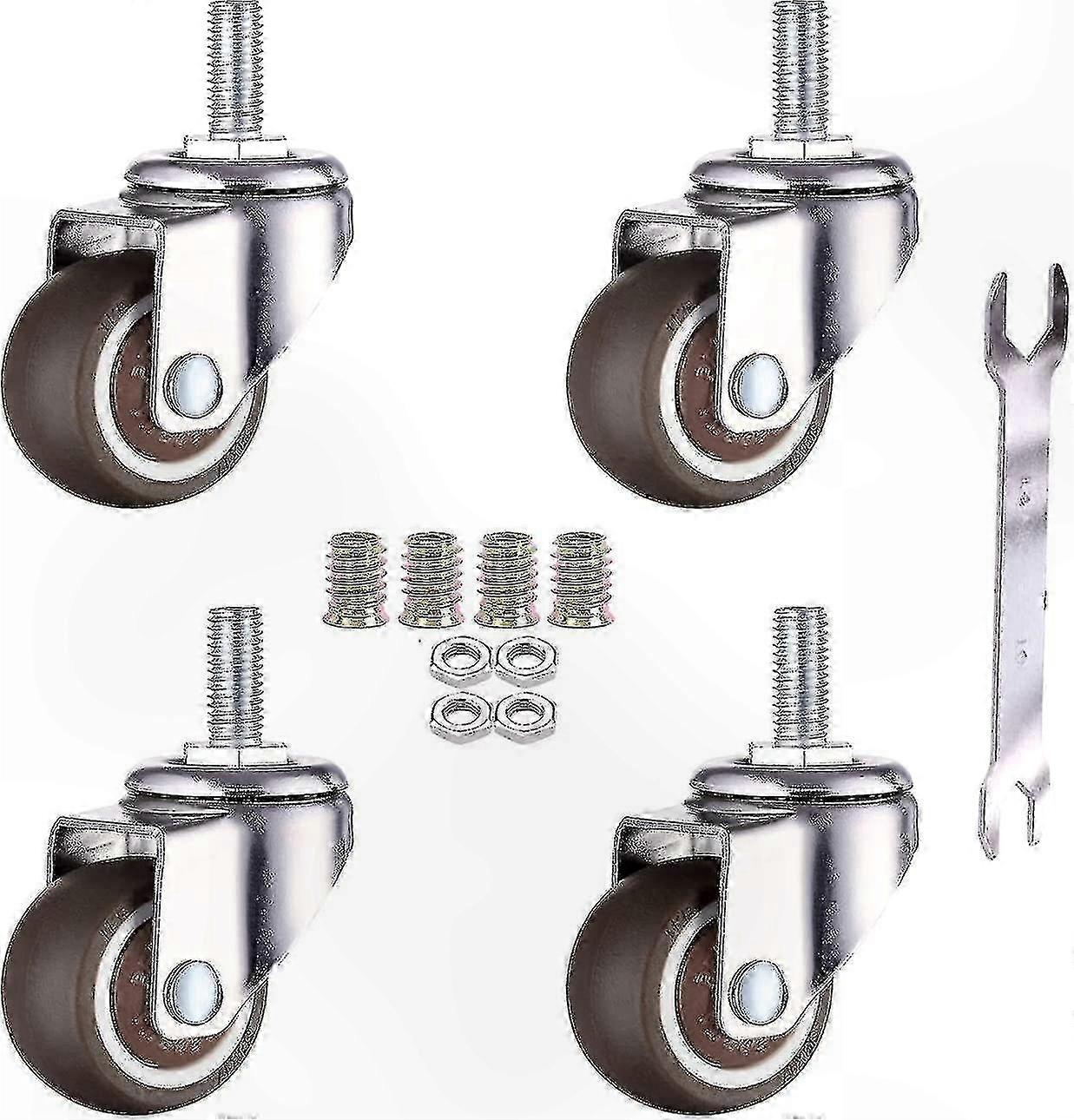 4-Pack 25mm TPE Rubber Swivel Casters with M6 Thread for Furniture