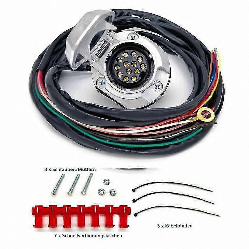 2m 13-Wire Cable with Metal Trailer Socket Harness, Pre-Wired Towbar Extension for 13-Pin Connection