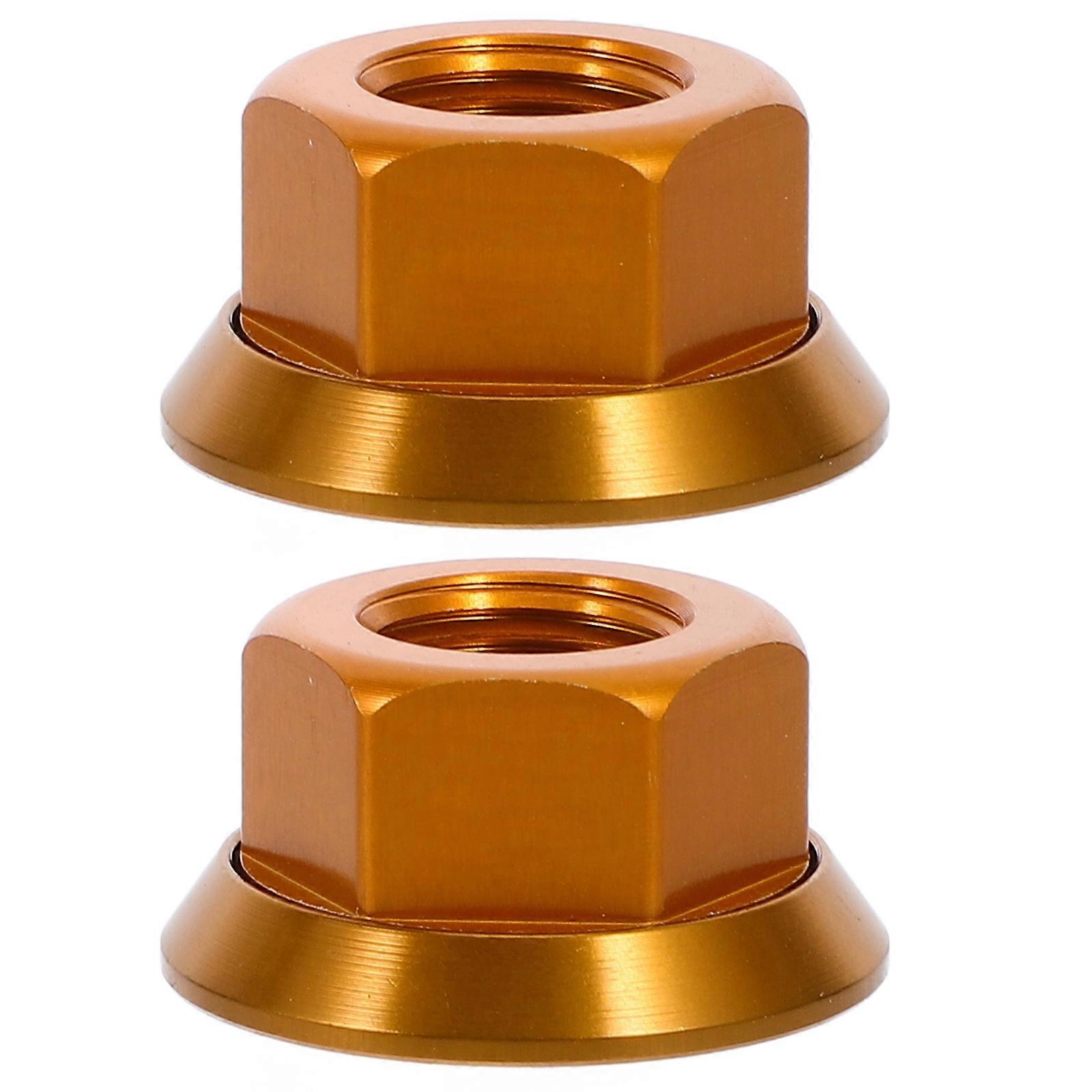 2Pcs Aluminum Alloy Hub Nut Golden for Fixing Use Folding Bike Parts