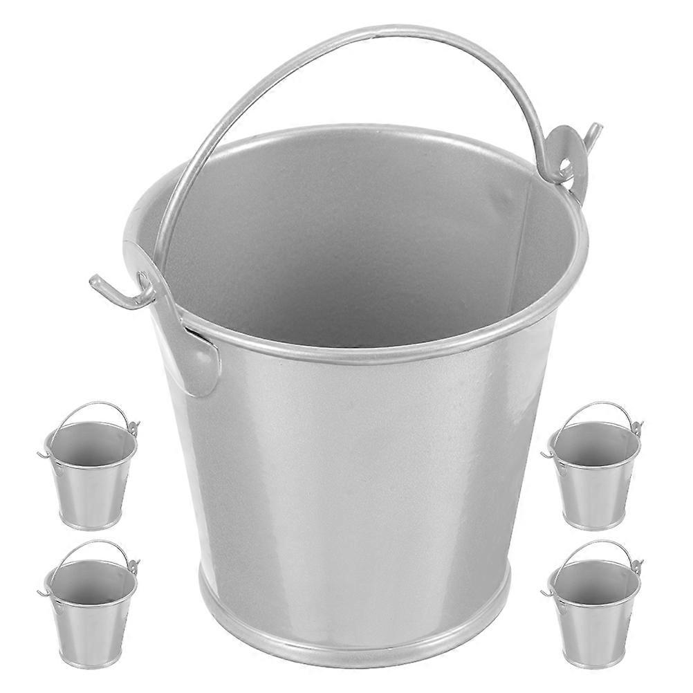 Mini Tin Pails for Home Use Photo Prop Silver 5Pcs
