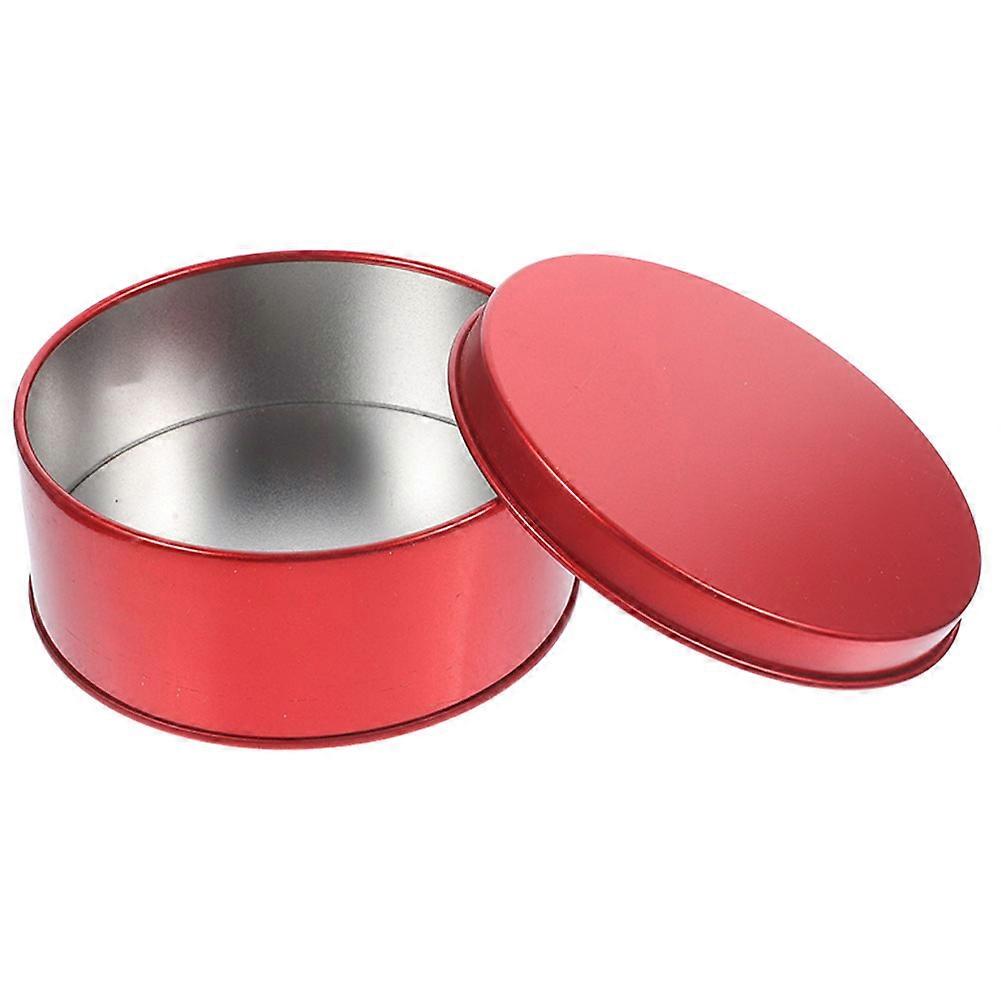 Red Tinplate Box Round Cookie Tin for Candy Storage 2Pcs