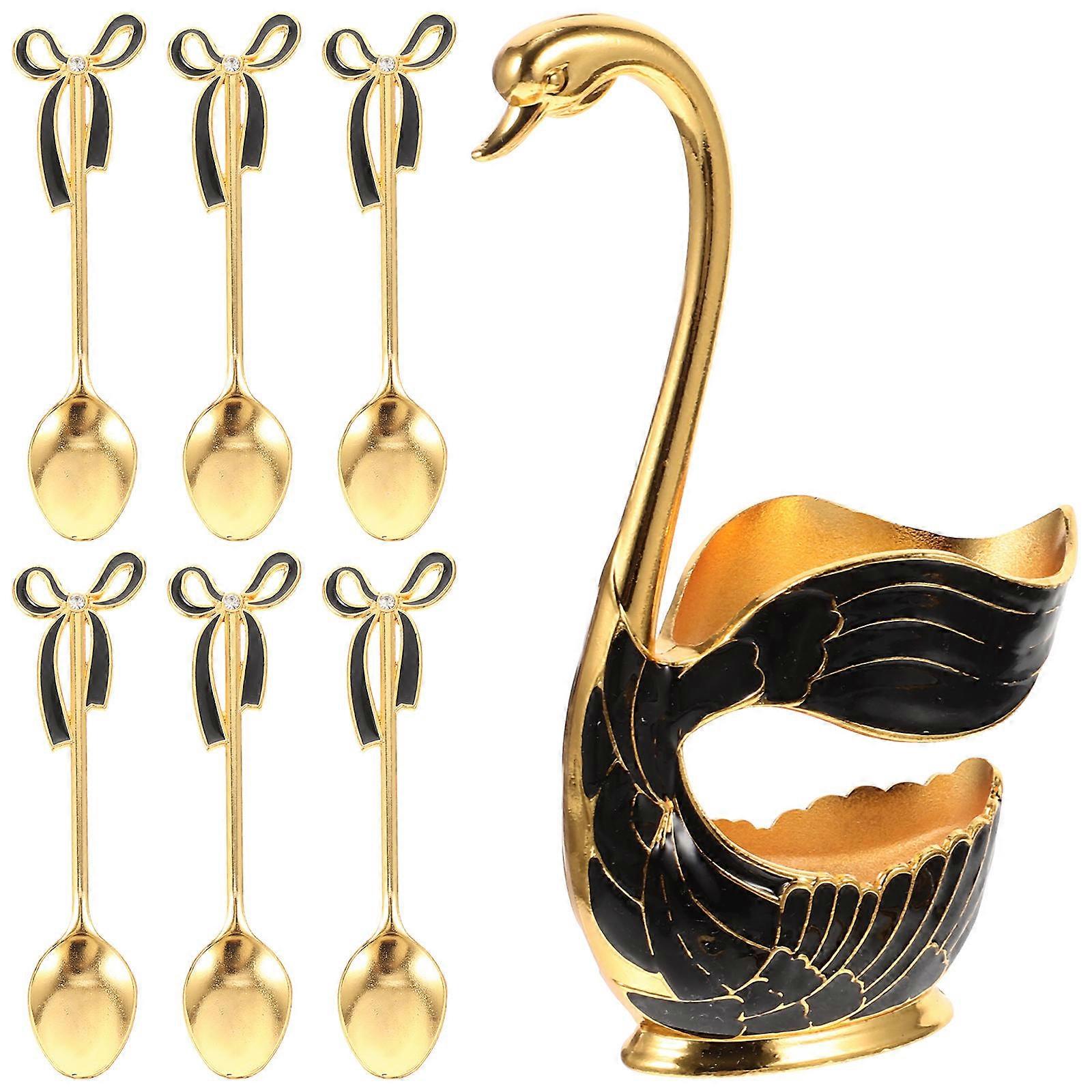 Metal Dessert Spoons with Swan Holder for Storage 3Sets