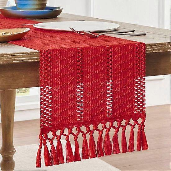 Bohemian Style Cotton and Linen Table Runner - 30 x 200 cm Rustic Farmhouse Table Runner - Woven Farmhouse Decor - Table Runner with Knotted Tassels