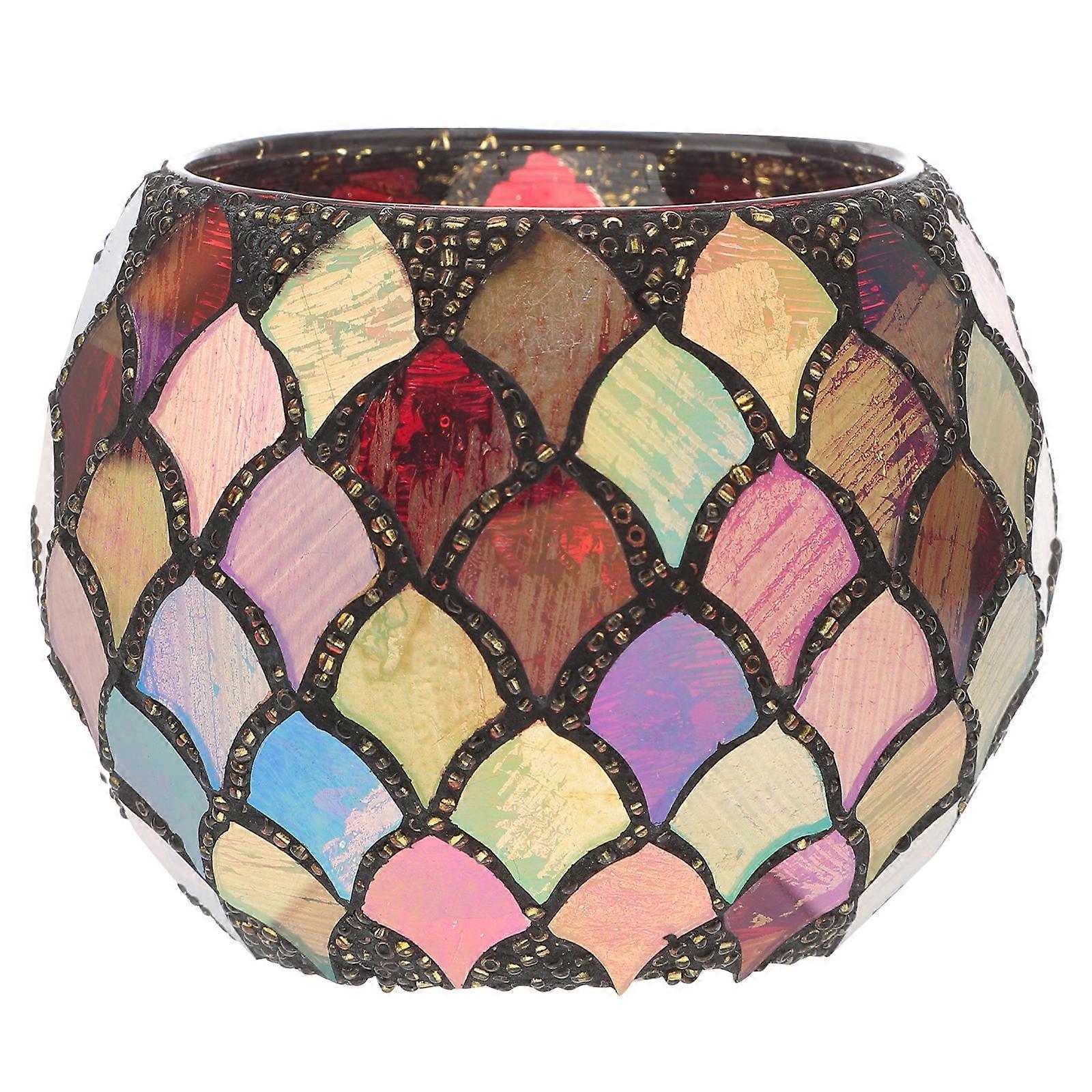 Glass Candle Holder Red Mosaic for Romantic Decor 2Pcs Set