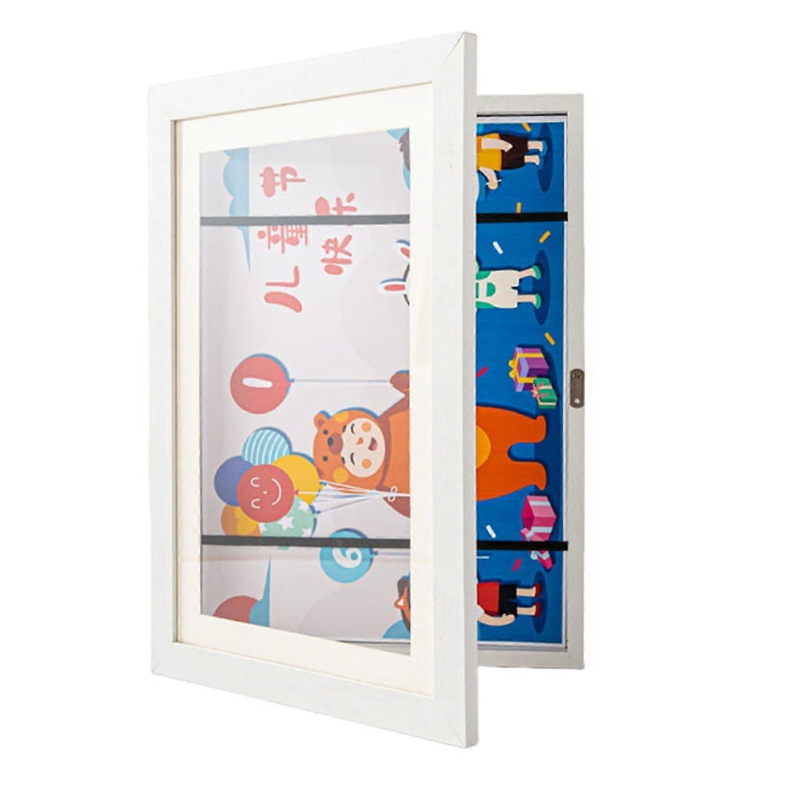 Kids Art Frames, Front Opening Picture Display Frames Holds 50 Paper Pcs, Artwork Display Storage Frames for A4,White