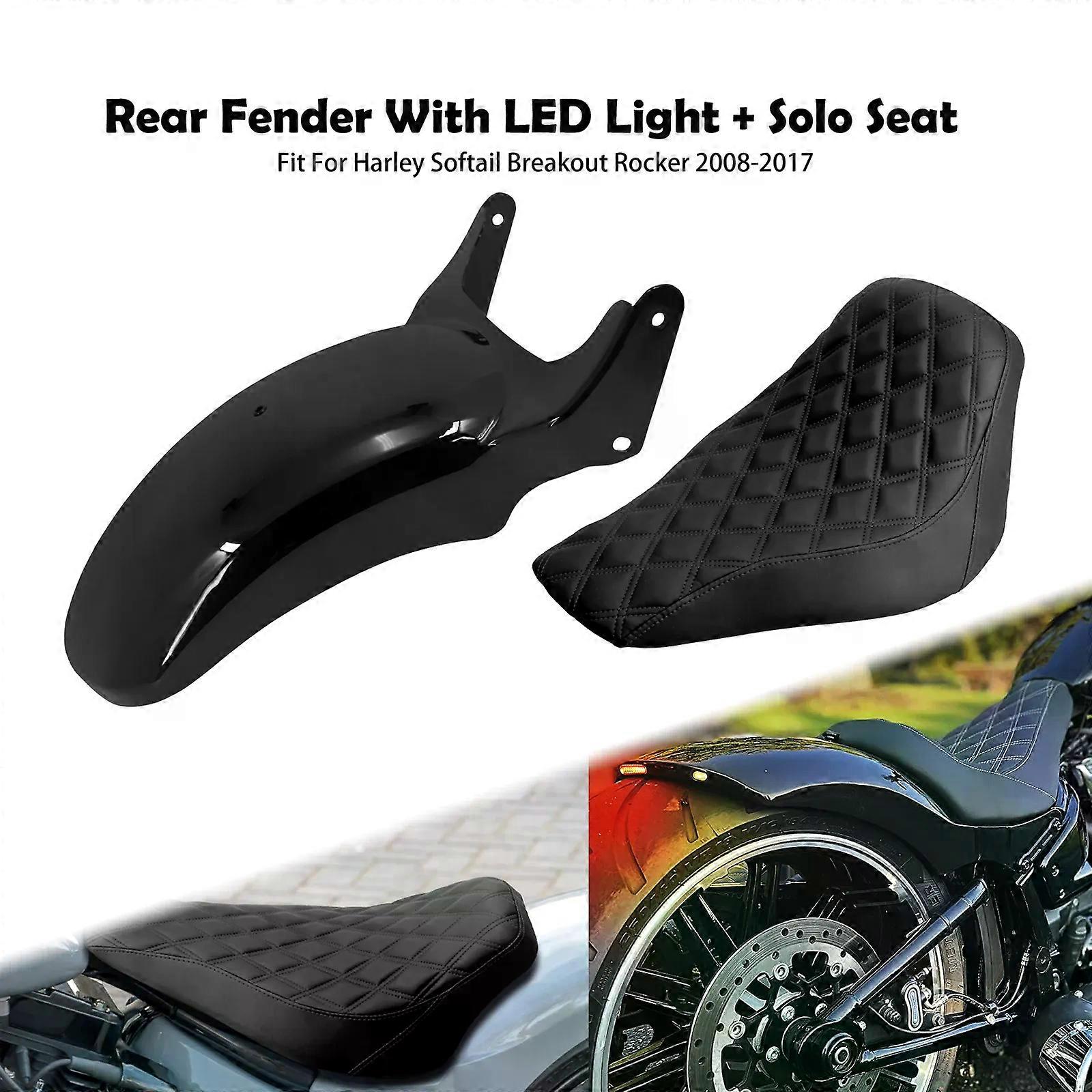 Apply Motorcycle Rear Fender With LED Light + Solo Seat Driver Cushion Turn Signal Mudguard For Harley Softail Breakout Rocker 08-2017