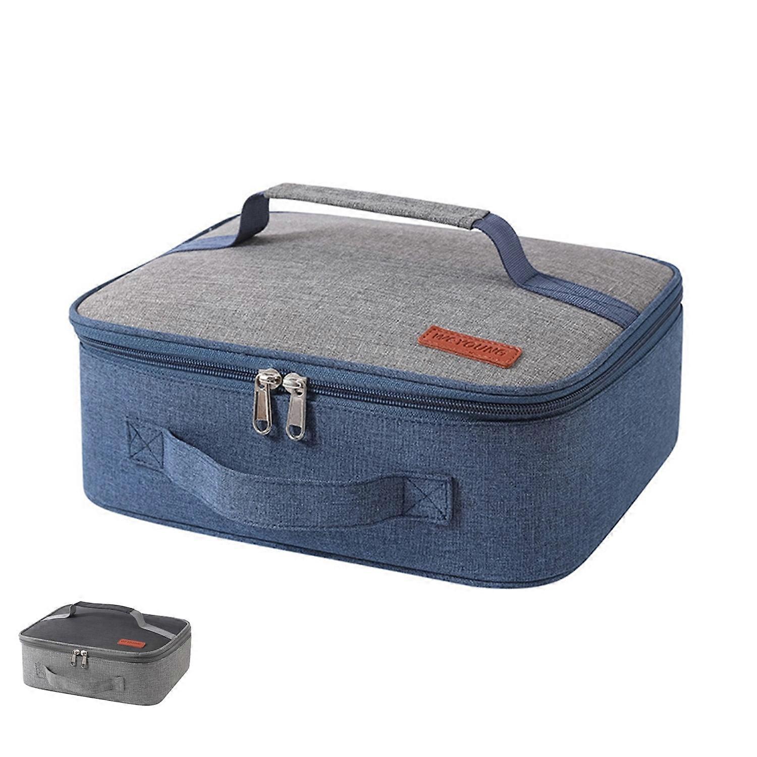 Portable Lunch Bag Food Thermal Box Durable Waterproof Office Cooler Lunchbox With Shoulder Strap Organizer Insulated Case,Blue