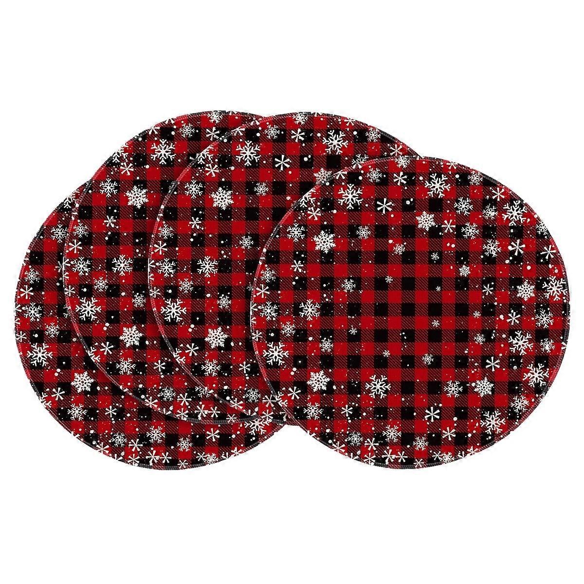 Smile Red and Black Buffalo Plaid Snowflakes Christmas Placemats Set of 4 Round 15 Inch Winter Round Table Mats