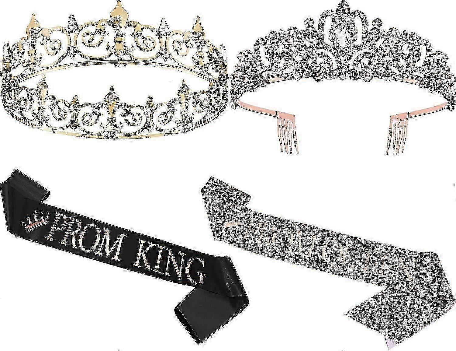 Prom Crowns with Sashes - 4-Piece Tiara Set for Parties