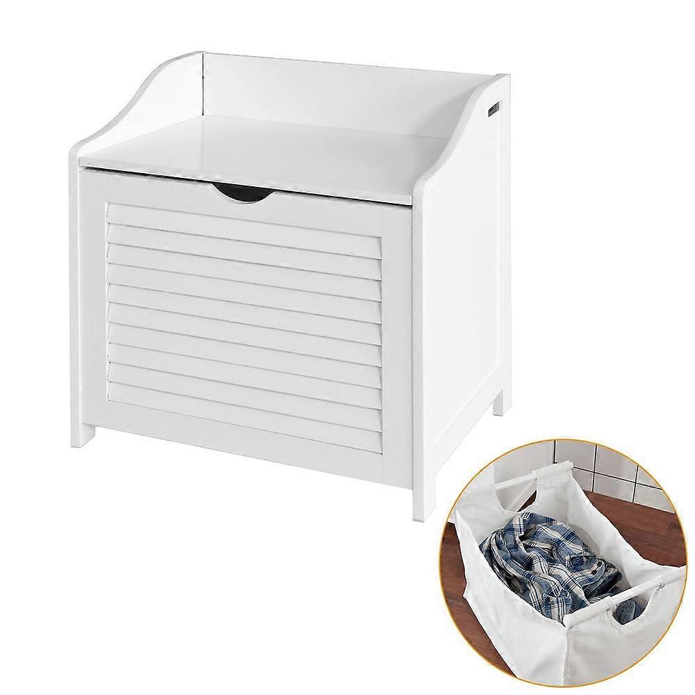 Armadietto da bagno bianco con borsa interna in tessuto per panni sporchi, ? Portabiancheria rettangolare a libera installazione, cesto portabianch...