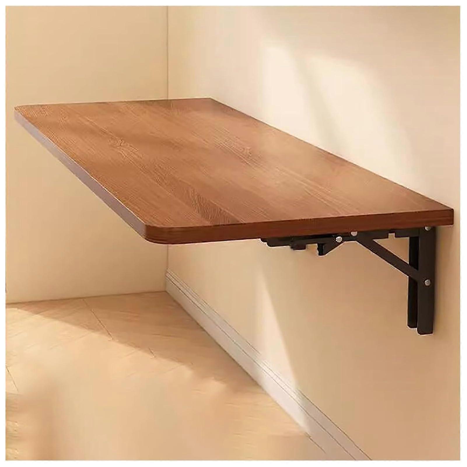 WallMounted Folding Table, Solid Wood Folding Computer Desk, DropLeaf 30x40 cm, Brown, Compact Floating Desk
