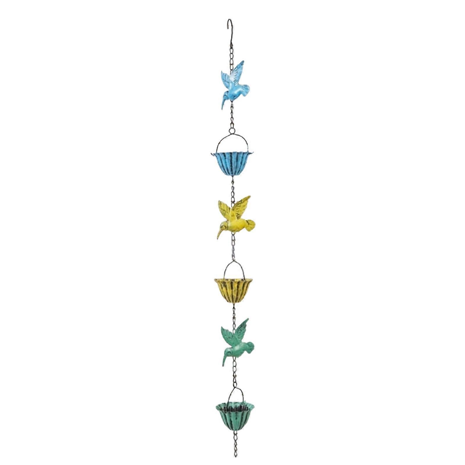 Decorative Rain Chain with Hummingbirds Water Flows Solution Garden Ornament with Hook Weather Resistant ABS Design Multicolor