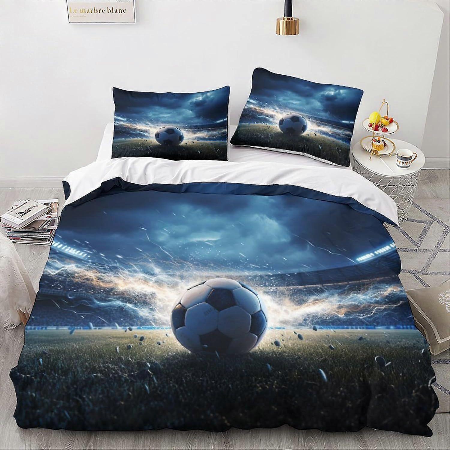 LikeEj غطاء لحاف كرة القدم مع أكياس وسائد مجموعة مفروشات رياضية بنمط كرة القدم مع إغلاق بسحاب غطاء لحاف ناعم من الألياف الدقيقة