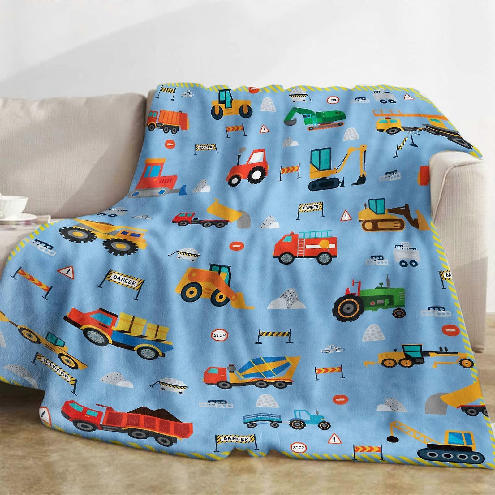 Construction Fleece Blanket Soft Flannel Throw for Couch Sofa Bed Car, 130x152cm