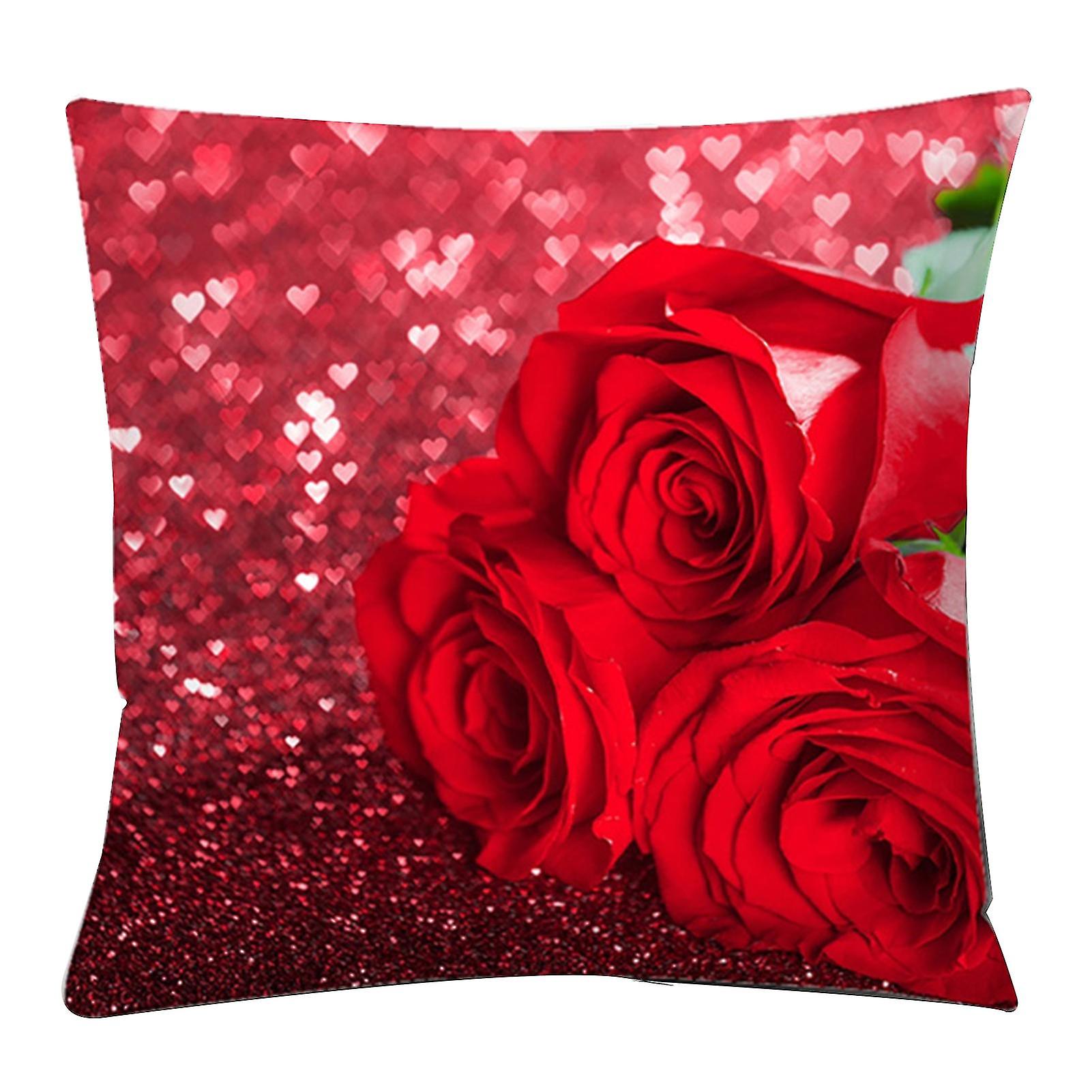Cushion Cover Single-sided Printing Decoration Peach Skin Printed Red Rose Decorative Throw Pillowcase For Sofa