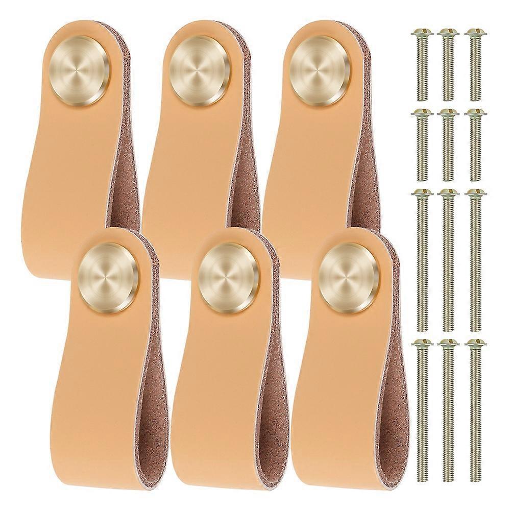 6Pcs Leather Drawer Pulls Thickened Leather Cabinet Handle with Screws Multi-Purpose Leather Knobs