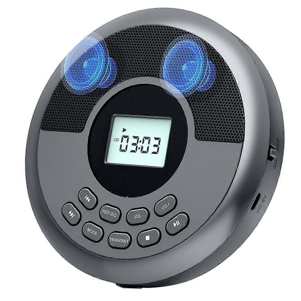 Portable Bluetooth CD Player Rechargeable Discman with Dual Speakers and Headphones Walkman Cd Player Mp3 Player Gray