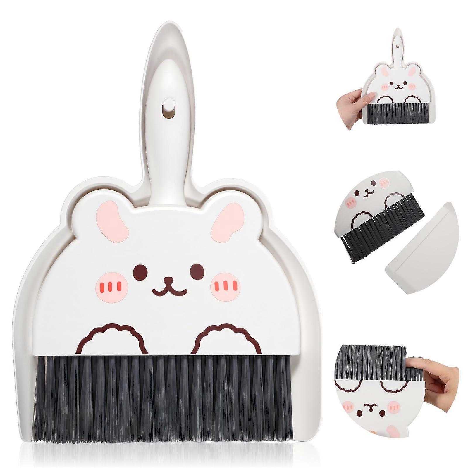 Mini Hand Broom and Dustpan Set Rabbit Design for Kitchen Desktop Small Space Cleaning