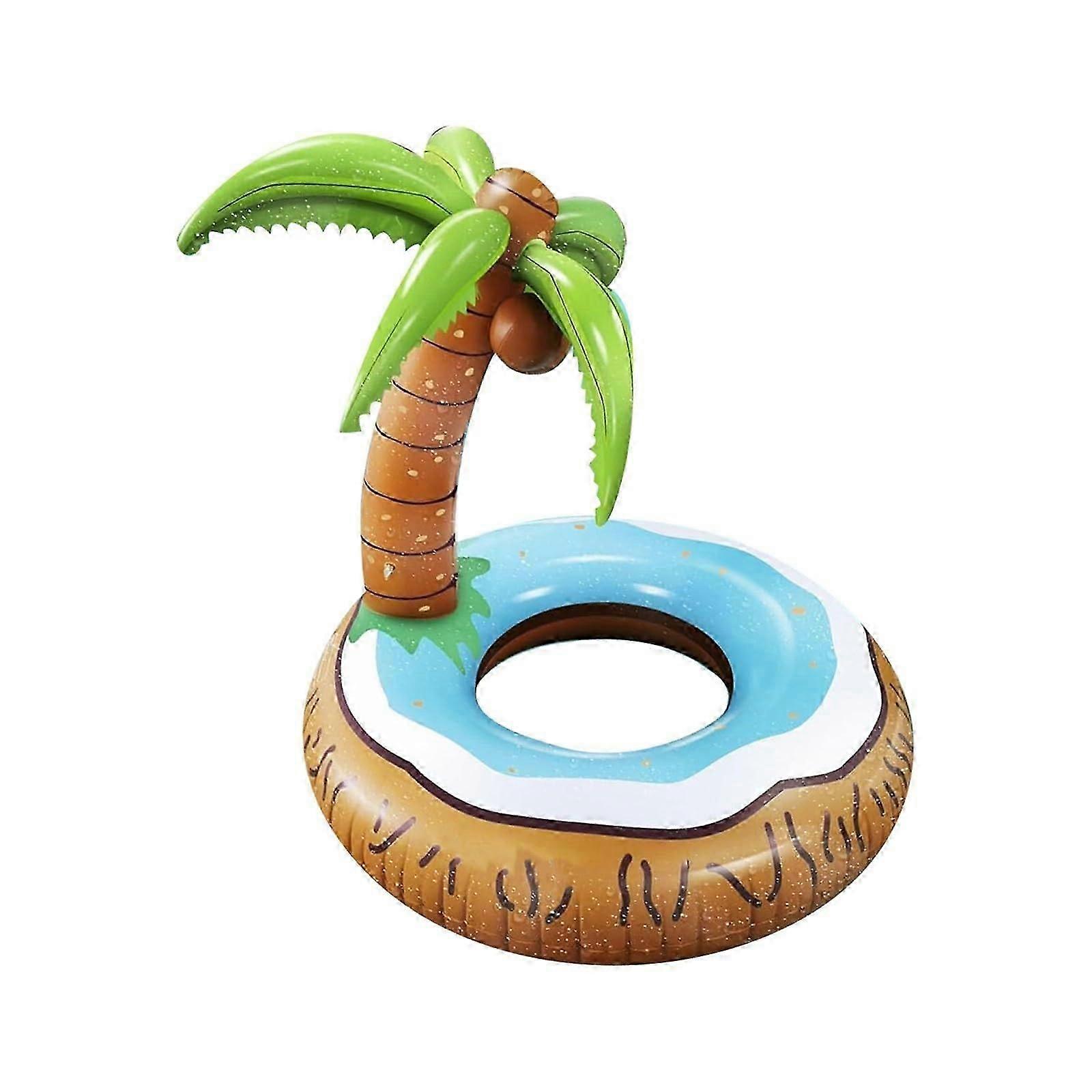 120cm Inflatable Swimming Ring with Palm Tree, Coconut Design, Blue/Brown