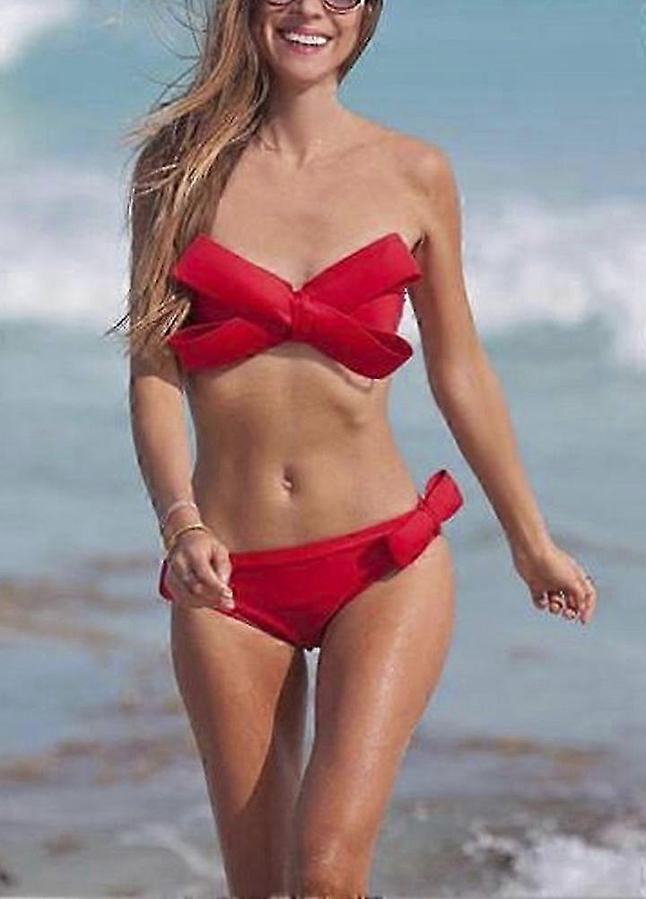Push Up Bandeau Tie Back Bow Bikini Set
