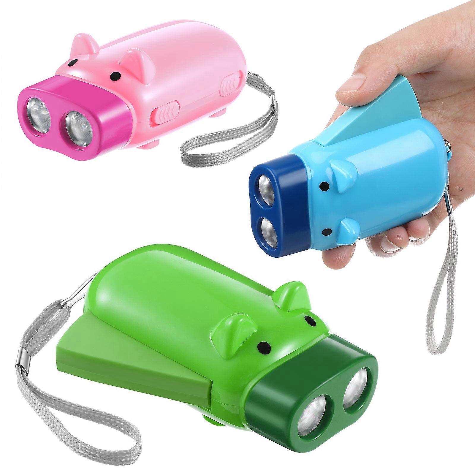 3 Pcs Cartoon Flashlights Hand Pressing Flash Lights Portable Pig Shaped Flashlights