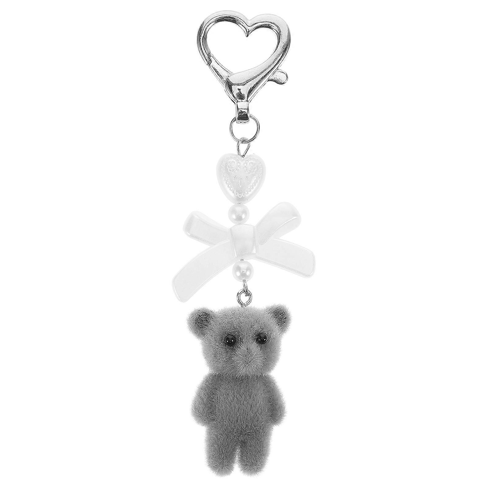 Mini Bear Keychain Pendant for Decor Grey Resin Bag Charm
