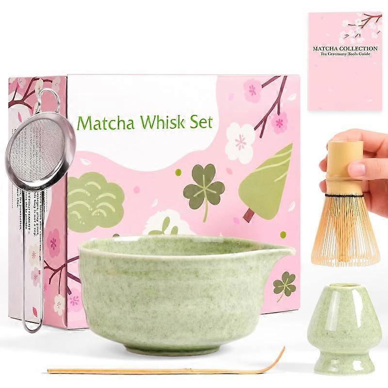 Matcha Whisk Set - 5 count   Set Includes Matcha Bowl with Spout,  Whisk with Holder, Scoop & Sifter, Essential Matcha Kit for  Ceremony,  f