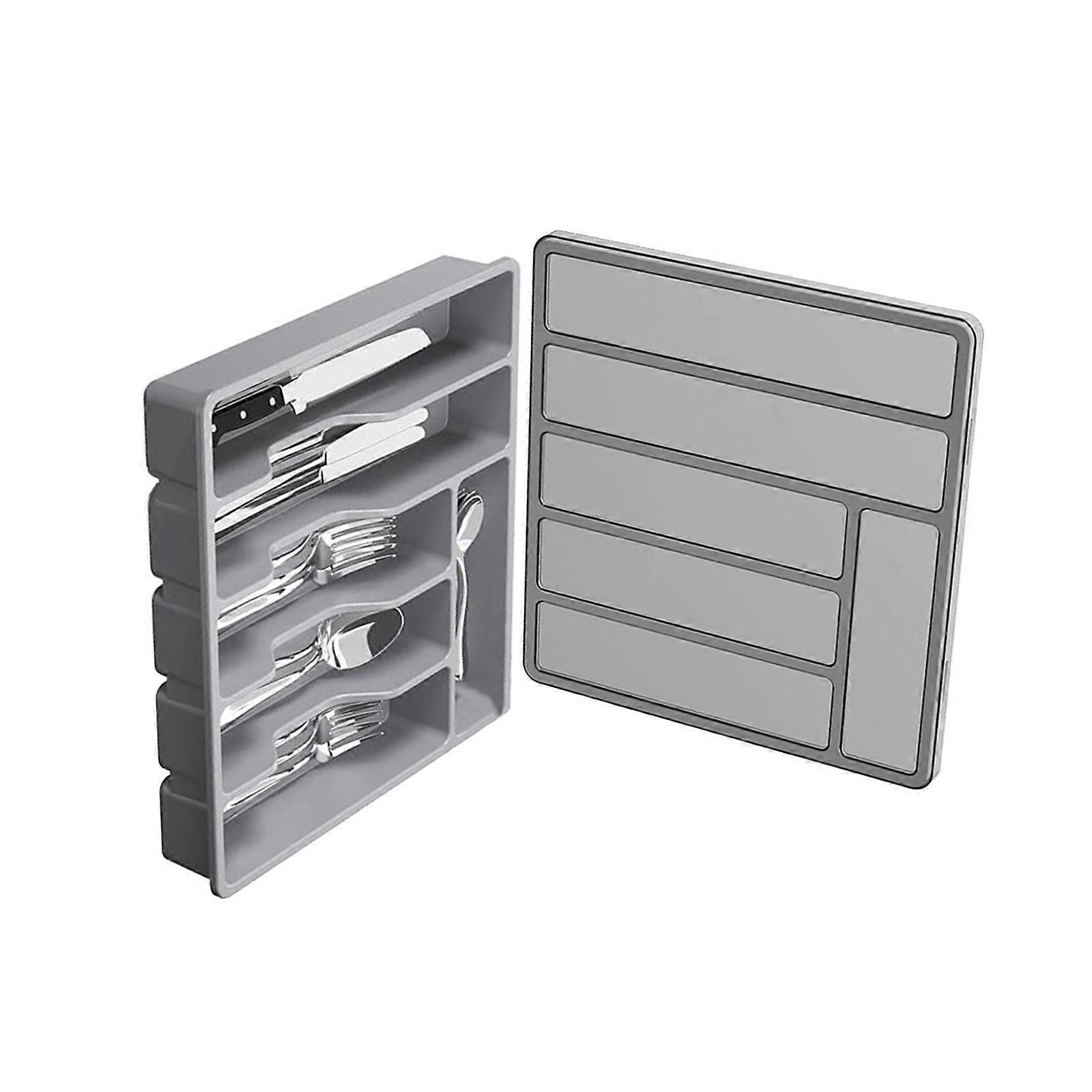 Convenient Drawer Storage Divider with Cover Drawer Divider Kitchen Drawer Organizer for Spoons and Forks  grey