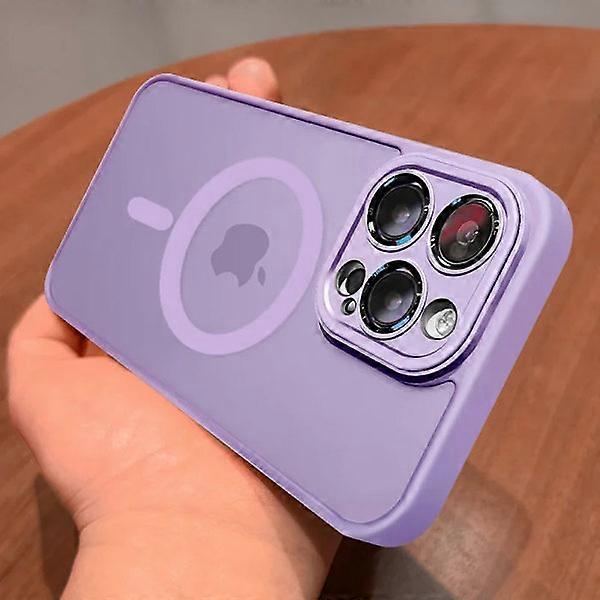 Magnetic Luxury Matte Transparent Armor Shockproof Case for compatible with iPhone 15/14/13/12/11 Pro Max Plus, Magsafe Wireless Charging, Purple