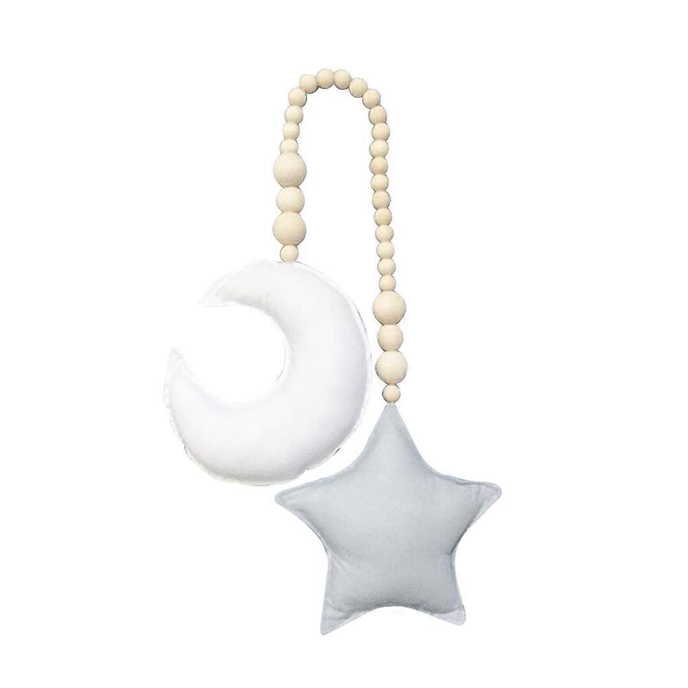 Moon and Star Wooden Beads String Hanging DIY Ornament for Kids Bed Play Decor 1 Set White Moon and Star