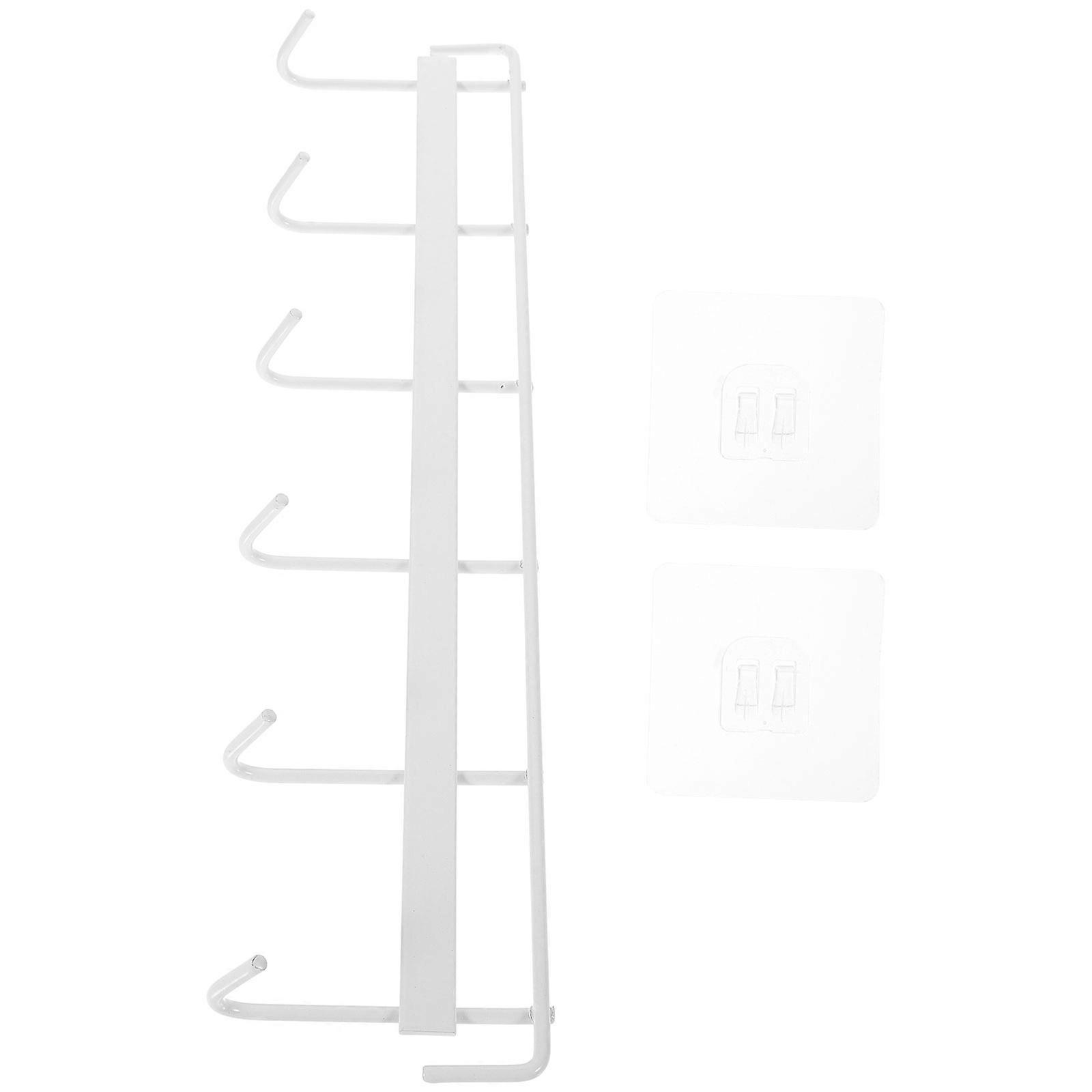 White Iron Wall Mounted Utensil Rack with Six Hooks for Kitchen and Bathroom Storage Solution