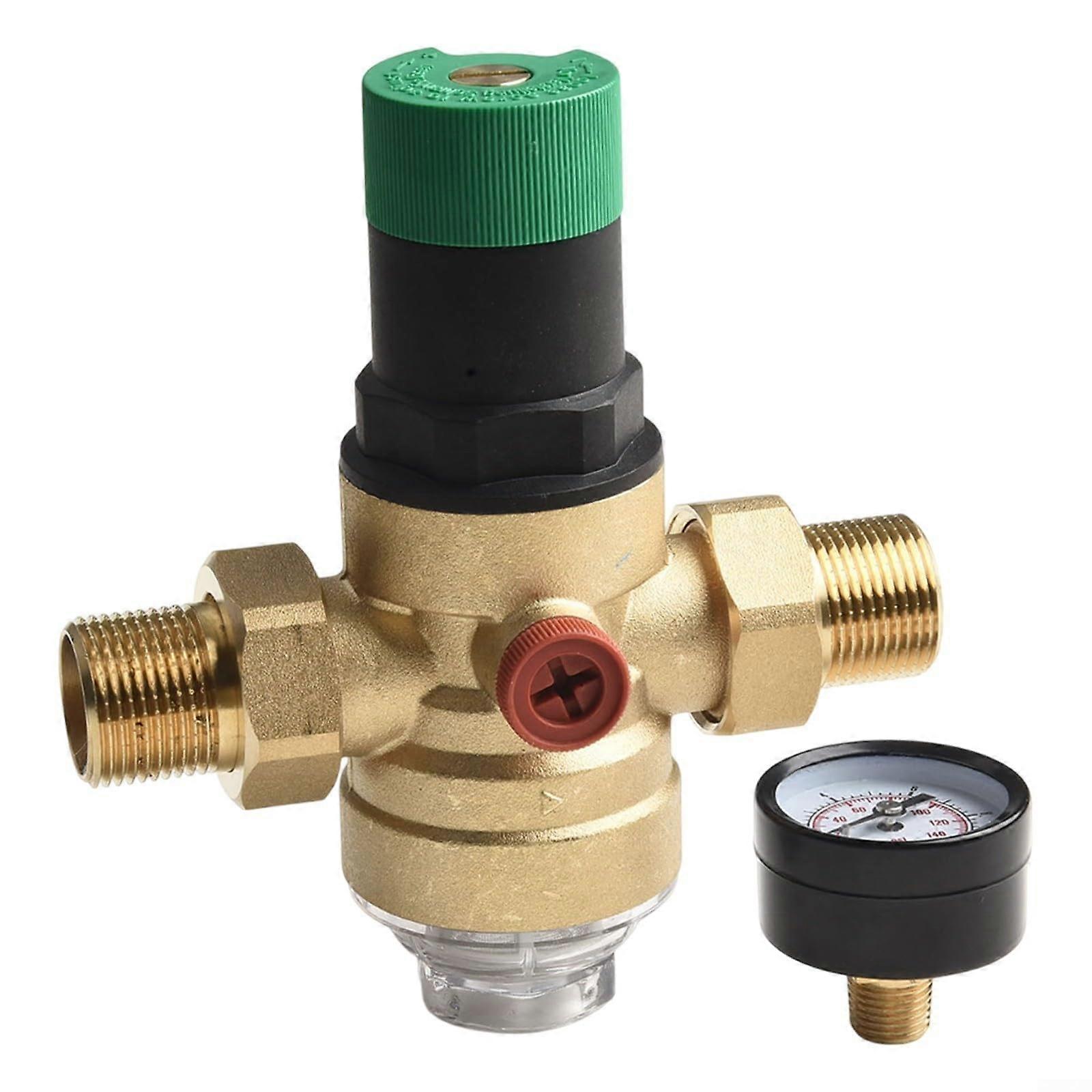 Pressure Reducing Valve Brass Double Union Water Regulator With Built In Filter And Gauge DN20 Energy Saving