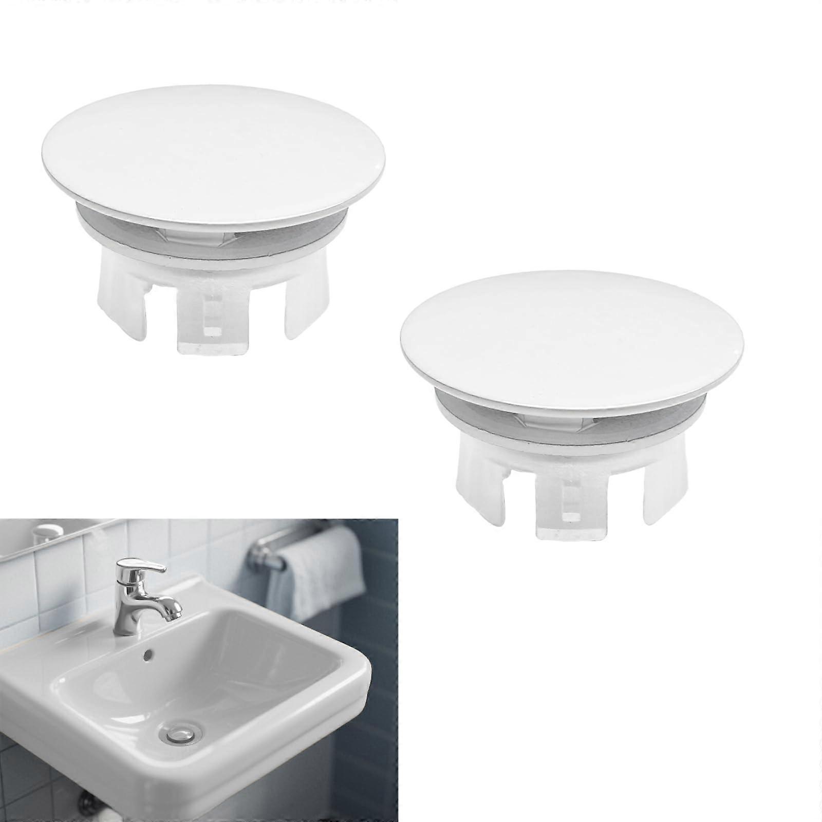 2 Pack Solid Brass Bathroom Sink Overflow Cover, White Round Trim Ring, Universal Quick Fit