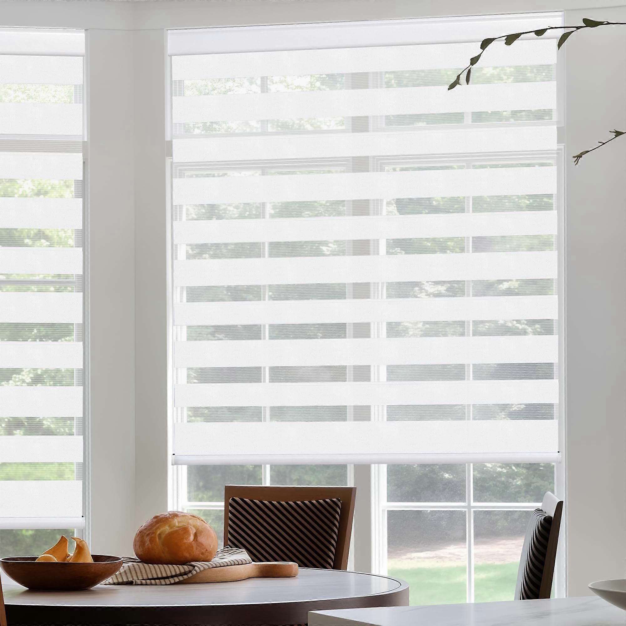 White Zebra Blinds 29x64 Inch Corded Blackout Dual Layer Shades for Day and Night Privacy