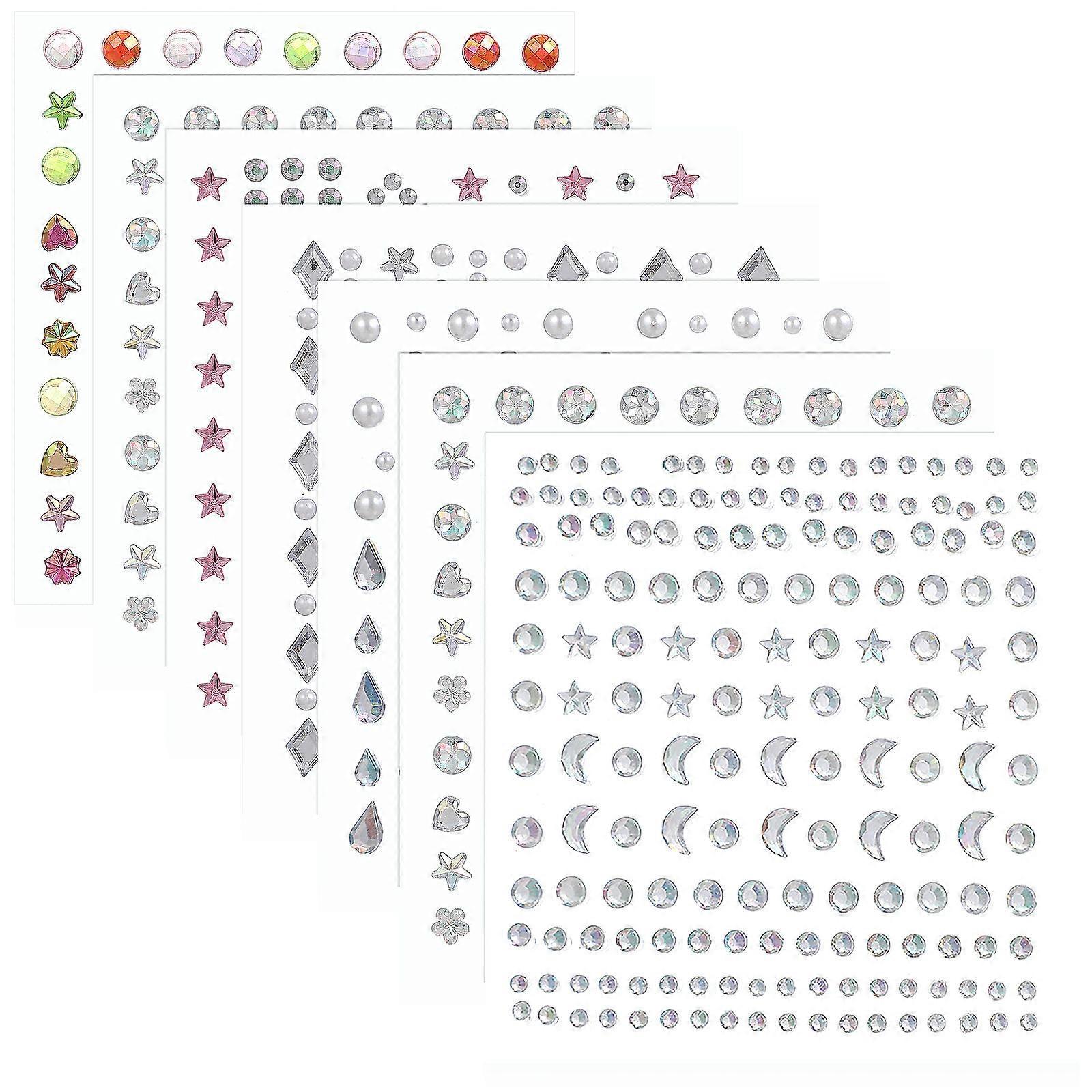 Waterproof Face Rhinestones Stickers for Eye Makeup 7 Sheets Self Adhesive