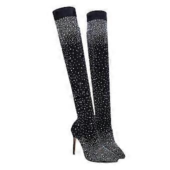 Hoge hak Over Knee Boots Stiletto Bright Diamond Boots Vrouwen Rhinestone Stretch Boots (Zwart Maat 39 EU38.5 US10 UK5)