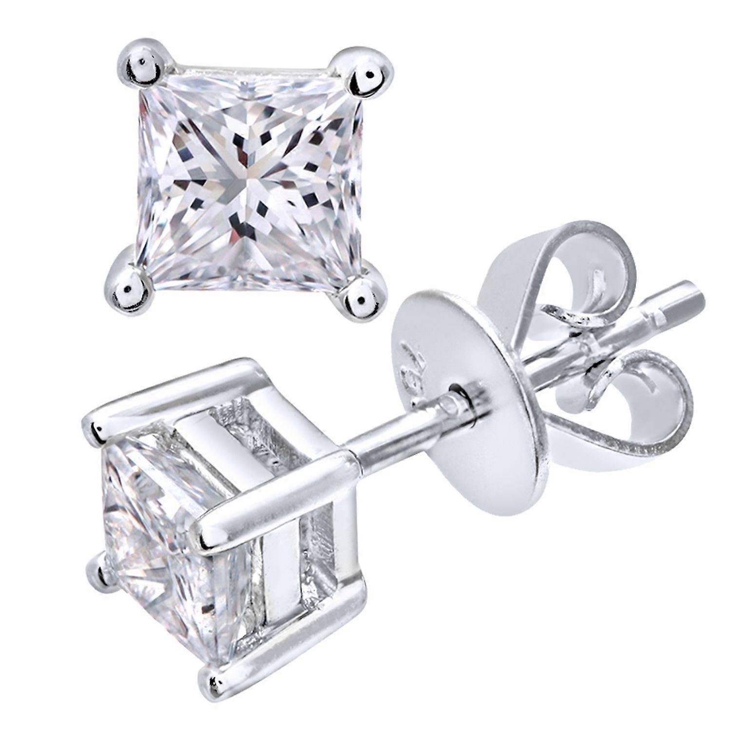 Jewelco London 18ct White Gold Princess 3/4ct Diamond Solitaire Stud Earrings