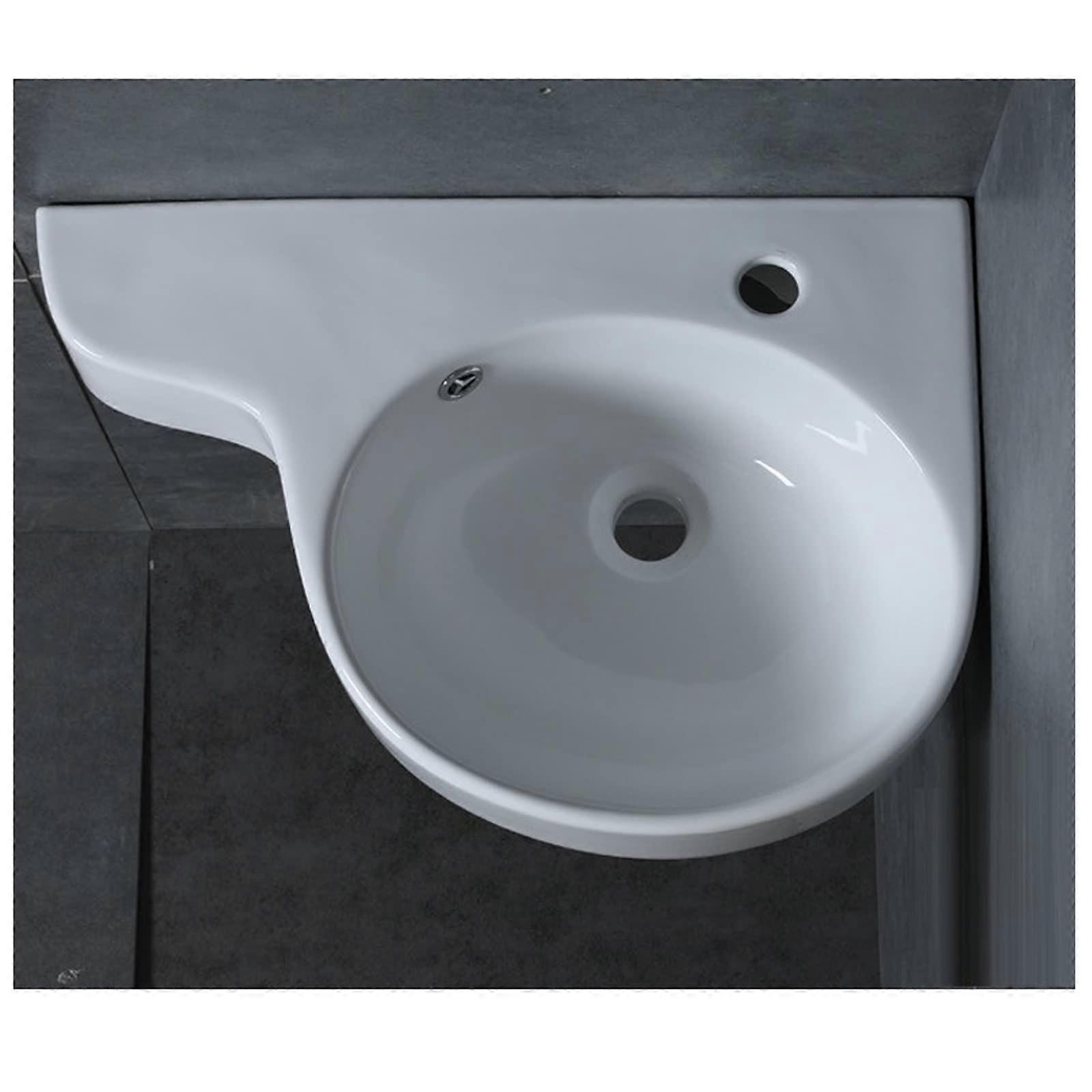Bathroom Sink White Ceramic Wall Mounted Corner Basin with Right Faucet Hole SpaceSaving Design