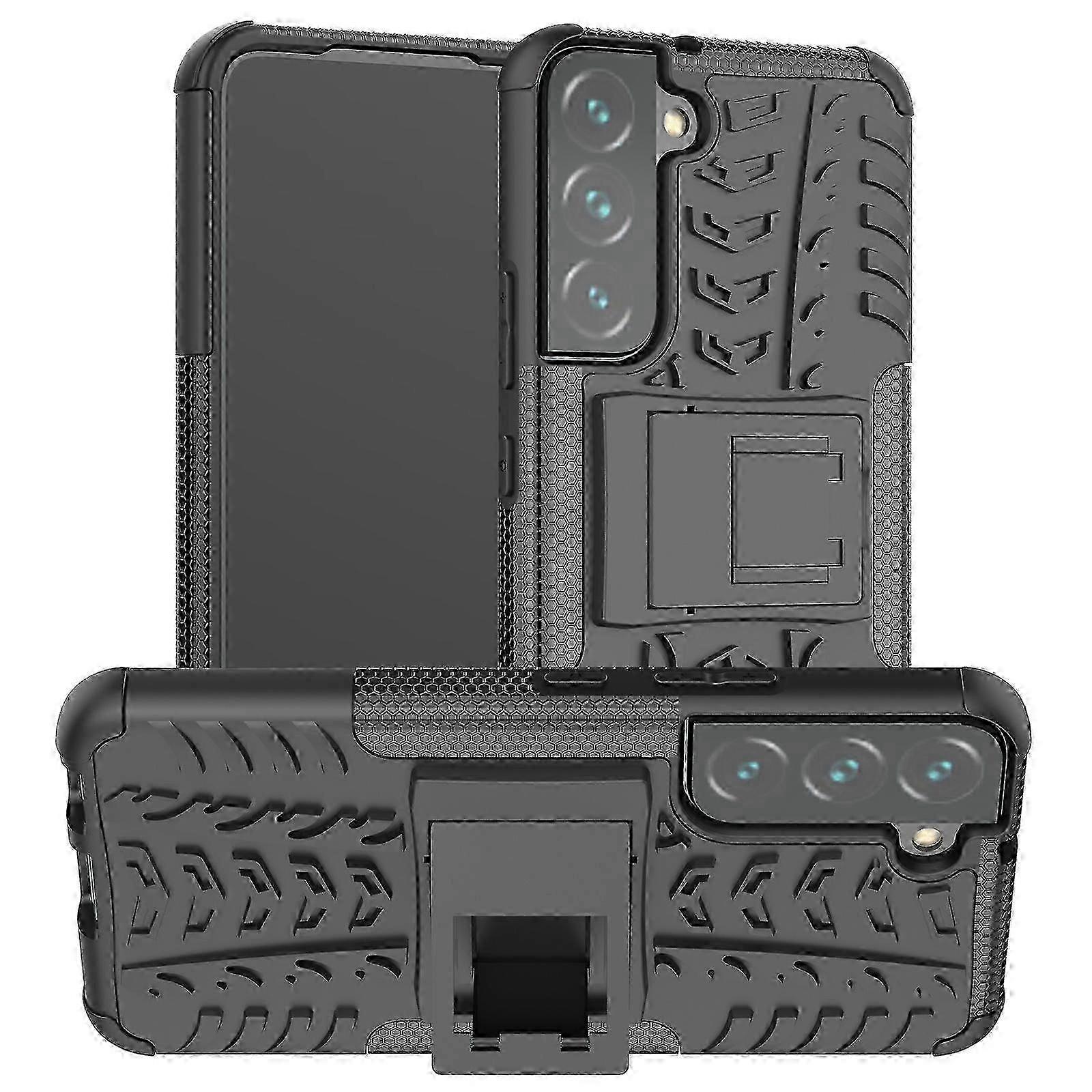 Case for Samsung Galaxy S22 Dual Layer Shockproof Tire Texture Grip with Foldable Holder