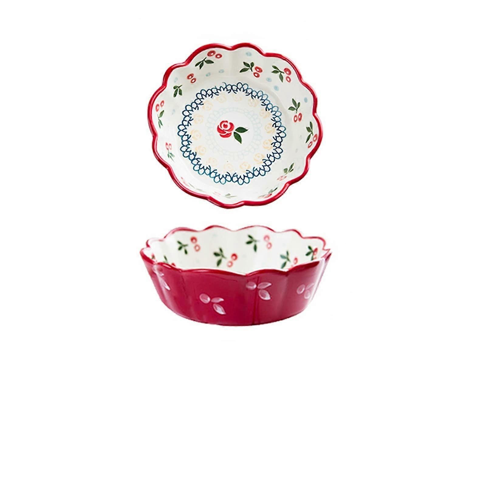 Ceramic Salad Bowl Set with Cute Cherry Design, Stackable Fruit Serving Bowls for Kitchen Use