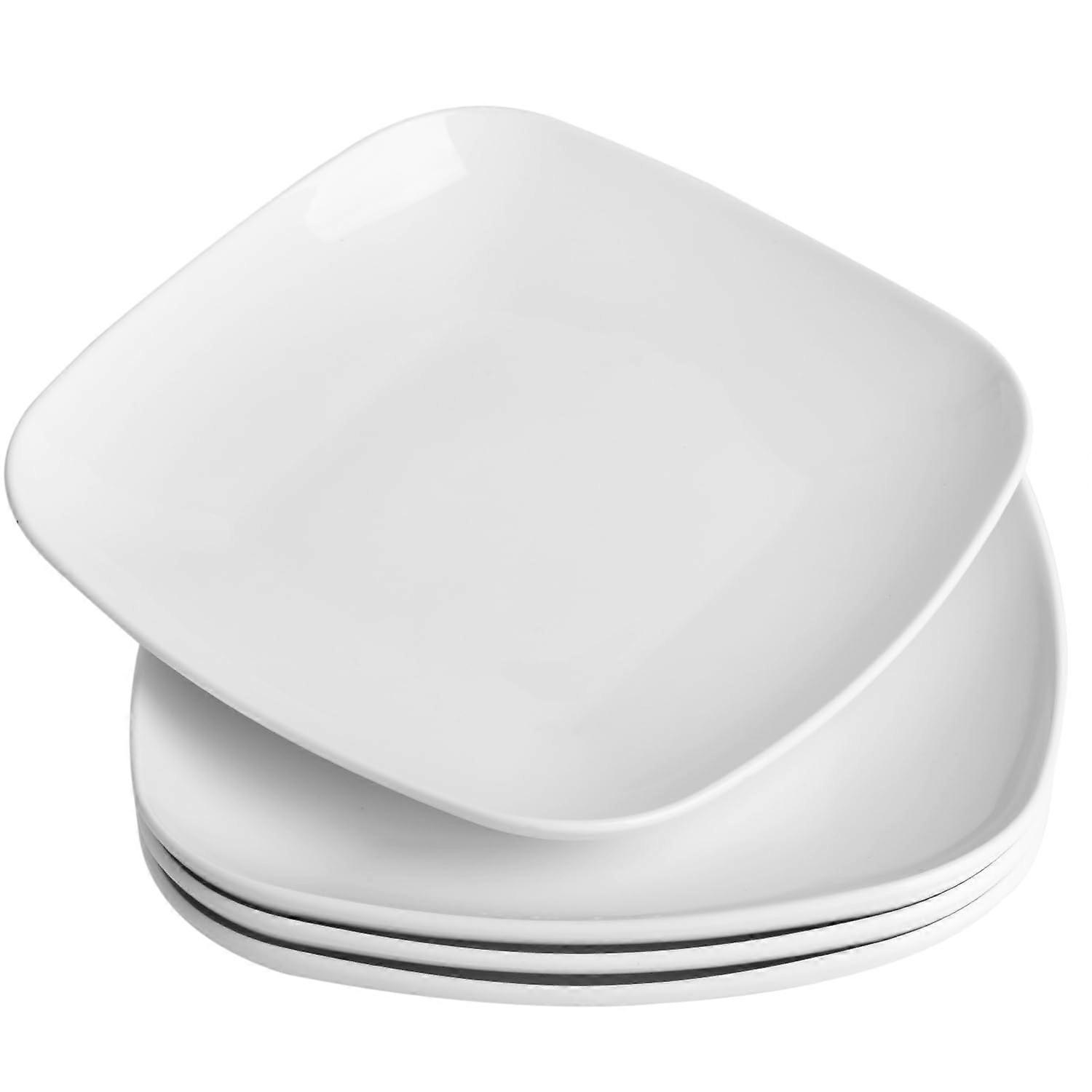 Square Dinner Plates 9 Inch Ceramic Set of 4 White Microwave Safe Stackable Scratch Resistant